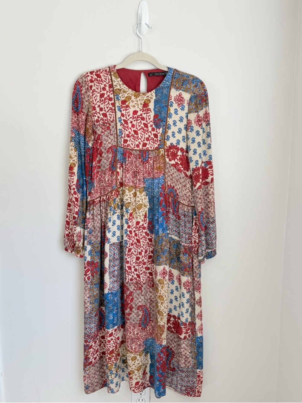 ZARA Boho Patchwork Midi Dress Sz XS Paisley Floral Prairie Cottagecore Folklore - Picture 5 of 6